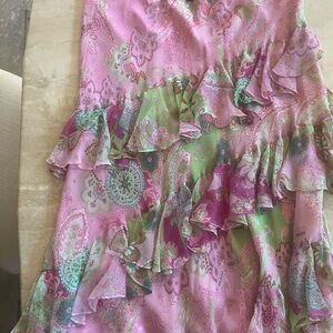 Ralph Lauren Silk Floral Skirt - Pink and Green